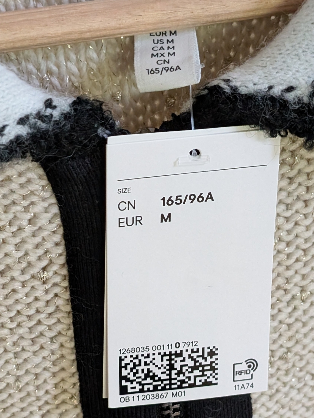 NWT H&M Contrast Striped Collared Zip-Front Polo Sweater In Cream/Black - M - Picture 8 of 8